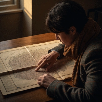 Person looking at old map of Edinburgh Old Town, tracing family roots